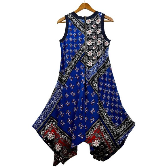 KARL LAGERFELD PARIS Handkerchief Hem Boho Festival Luxe Mixed-Print Dress Sz 10 - Picture 4 of 8